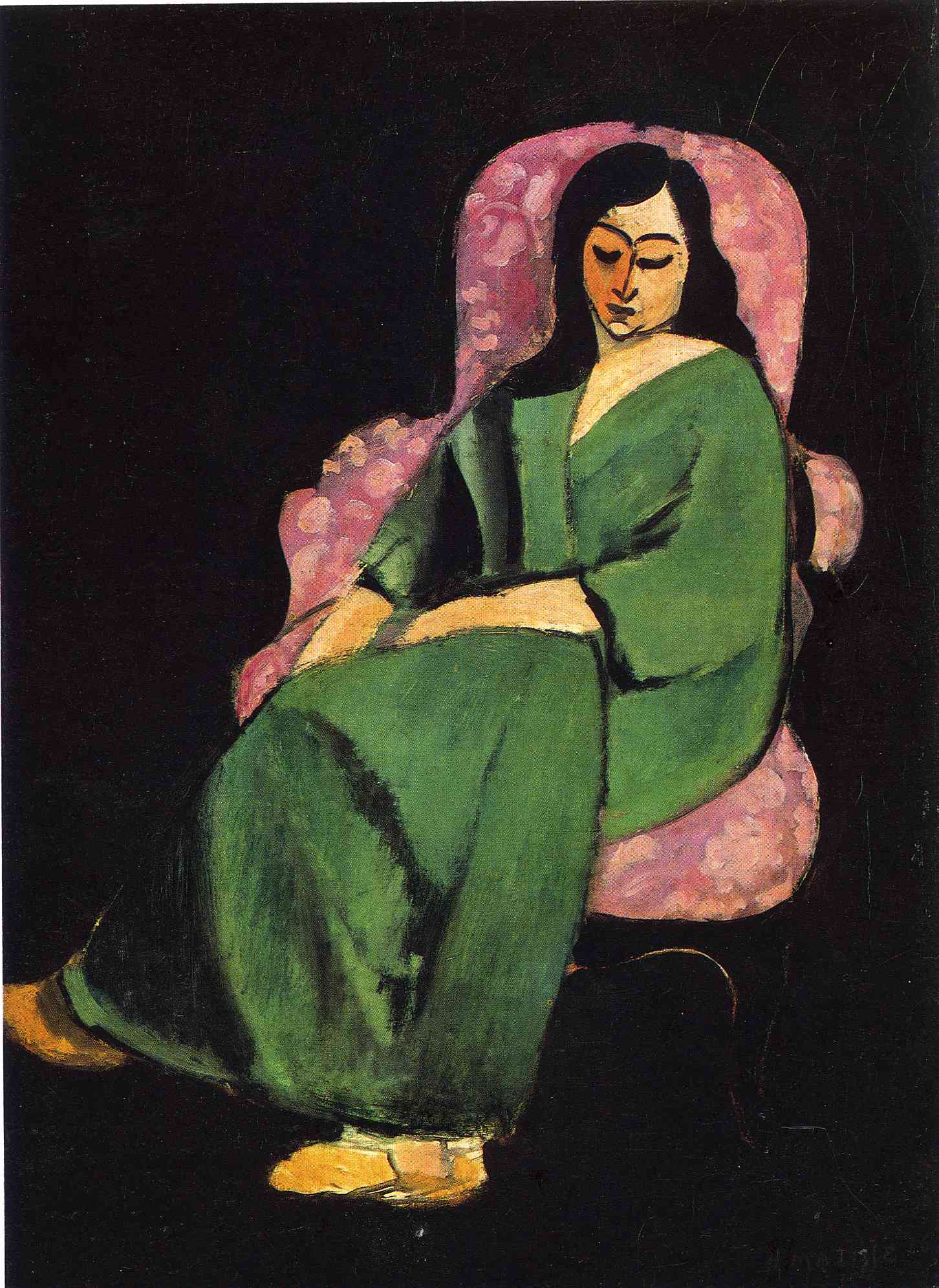 Henri Matisse - Lorette in a Green Robe against a Black Background 1916